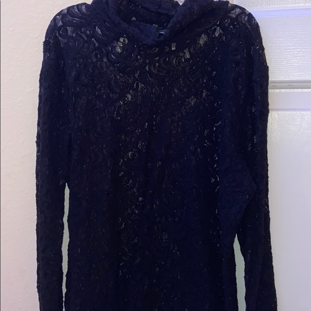 Black lace turtleneck blouse